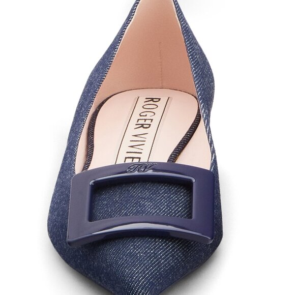 LIMITED EDITION Roger Vivier Gommettine Leather-Trimmed Denim Flats 38.5 - Picture 3 of 11